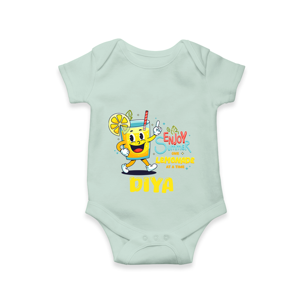 "Splash into fun with our "Enjoy Summer One Lemonade at a Time" Customized Kids Romper" - MINT GREEN - 0 - 3 Months Old (Chest 16")