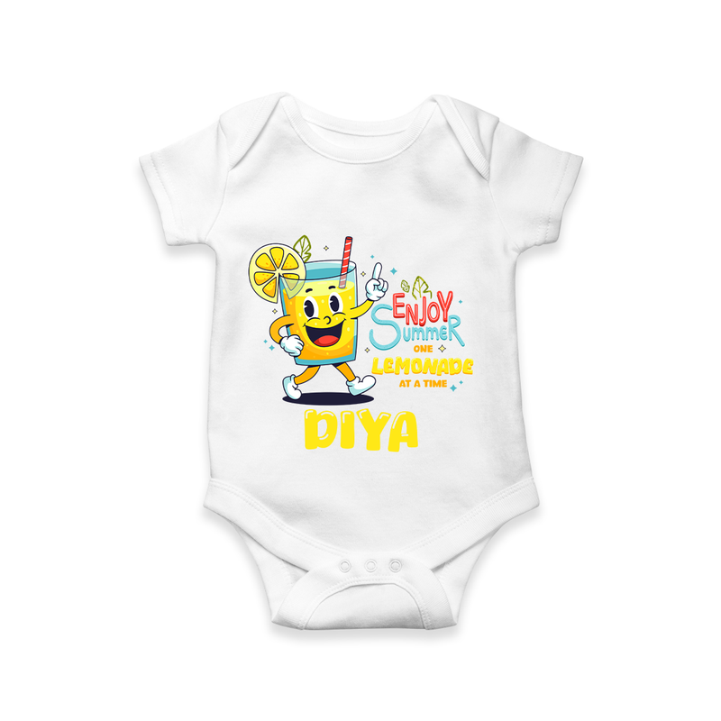 "Splash into fun with our "Enjoy Summer One Lemonade at a Time" Customized Kids Romper" - WHITE - 0 - 3 Months Old (Chest 16")
