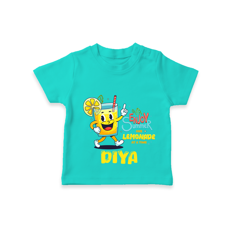 "Splash into fun with our "Enjoy Summer One Lemonade at a Time" Customized Kids T-Shirt" - TEAL - 0 - 5 Months Old (Chest 17")