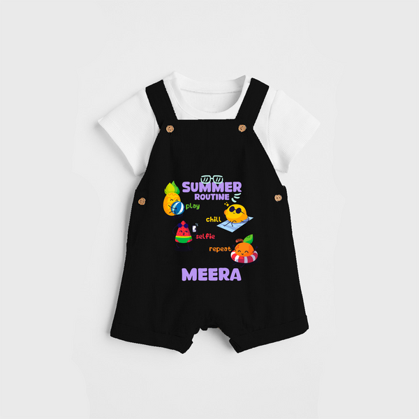 Chase rainbows in our "Summer Routine Play, Chill, Selfie, Repeat" Customized Kids Dungaree set - BLACK - 0 - 3 Months Old (Chest 17")