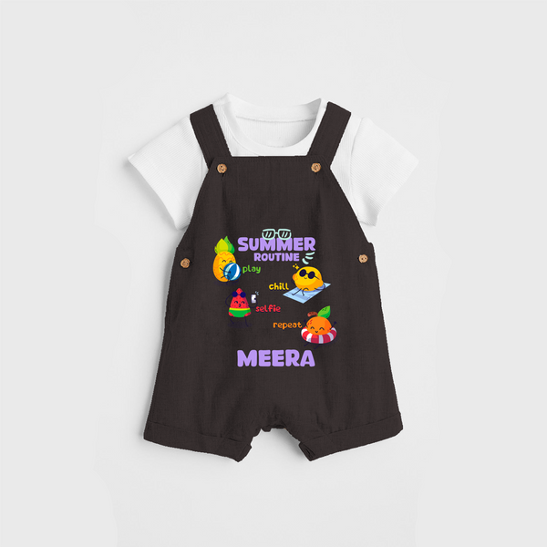 Chase rainbows in our "Summer Routine Play, Chill, Selfie, Repeat" Customized Kids Dungaree set - CHOCOLATE BROWN - 0 - 3 Months Old (Chest 17")