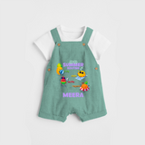 Chase rainbows in our "Summer Routine Play, Chill, Selfie, Repeat" Customized Kids Dungaree set - LIGHT GREEN - 0 - 3 Months Old (Chest 17")