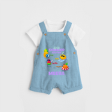 Chase rainbows in our "Summer Routine Play, Chill, Selfie, Repeat" Customized Kids Dungaree set - SKY BLUE - 0 - 3 Months Old (Chest 17")