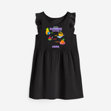 Chase rainbows in our "Summer Routine Play, Chill, Selfie, Repeat" Customized Frock - BLACK - 0 - 6 Months Old (Chest 18")