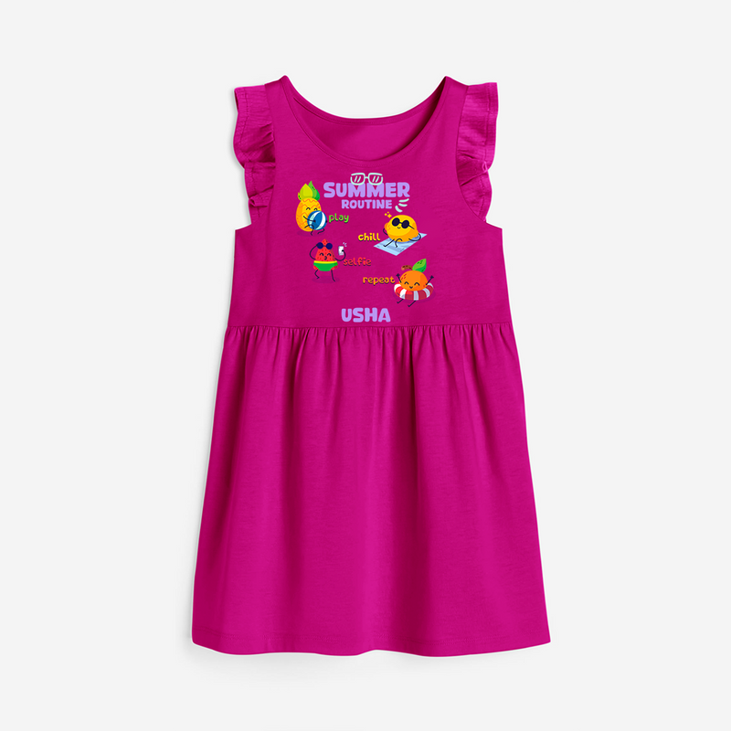 Chase rainbows in our "Summer Routine Play, Chill, Selfie, Repeat" Customized Frock - HOT PINK - 0 - 6 Months Old (Chest 18")