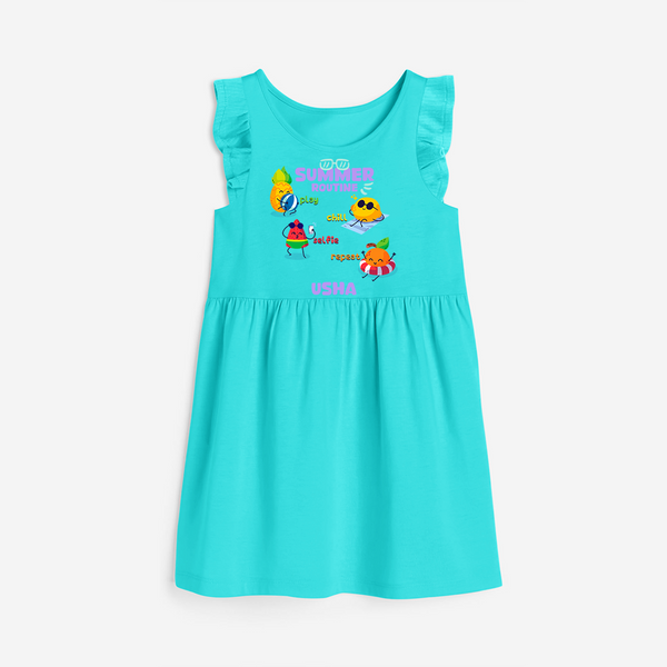 Chase rainbows in our "Summer Routine Play, Chill, Selfie, Repeat" Customized Frock - LIGHT BLUE - 0 - 6 Months Old (Chest 18")