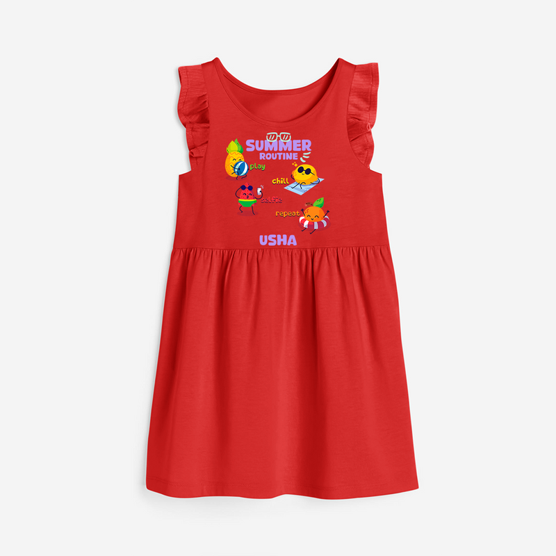 Chase rainbows in our "Summer Routine Play, Chill, Selfie, Repeat" Customized Frock - RED - 0 - 6 Months Old (Chest 18")