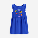 Chase rainbows in our "Summer Routine Play, Chill, Selfie, Repeat" Customized Frock - ROYAL BLUE - 0 - 6 Months Old (Chest 18")