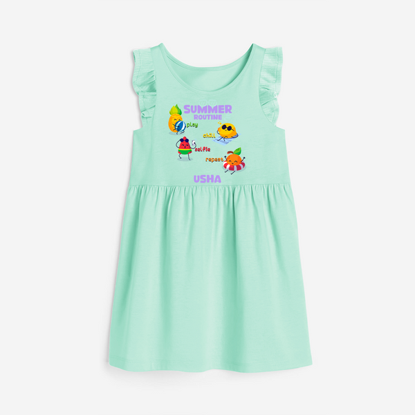 Chase rainbows in our "Summer Routine Play, Chill, Selfie, Repeat" Customized Frock - TEAL GREEN - 0 - 6 Months Old (Chest 18")
