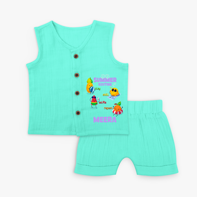 Chase rainbows in our "Summer Routine Play, Chill, Selfie, Repeat" Customized Kids Jabla set - AQUA GREEN - 0 - 3 Months Old (Chest 9.8")