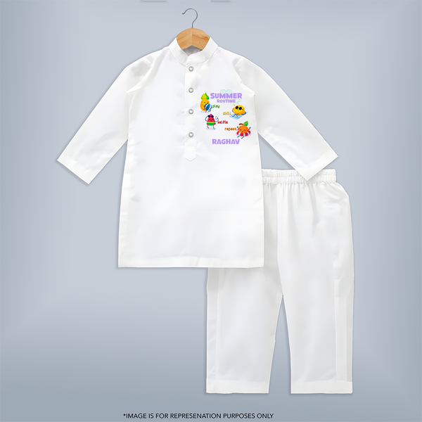 Chase rainbows in our "Summer Routine Play, Chill, Selfie, Repeat" Customized Kids Kurta set - WHITE - 0 - 6 Months Old (Chest 22", Waist 18", Pant Length 16")