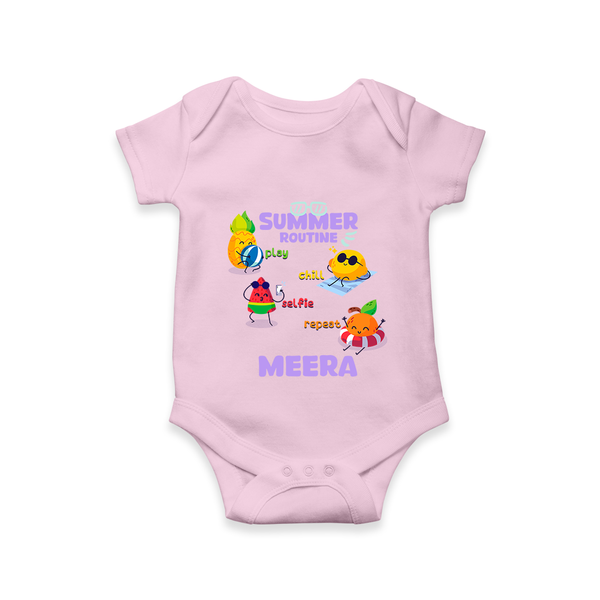 "Chase rainbows in our "Summer Routine Play, Chill, Selfie, Repeat" Customized Kids Romper" - BABY PINK - 0 - 3 Months Old (Chest 16")