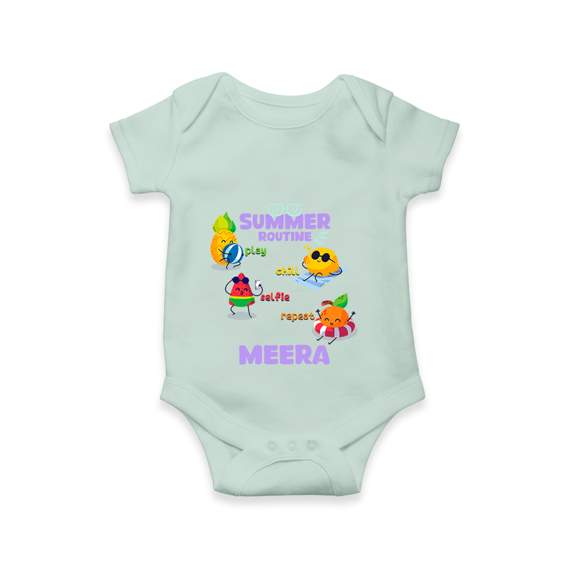 "Chase rainbows in our "Summer Routine Play, Chill, Selfie, Repeat" Customized Kids Romper" - MINT GREEN - 0 - 3 Months Old (Chest 16")