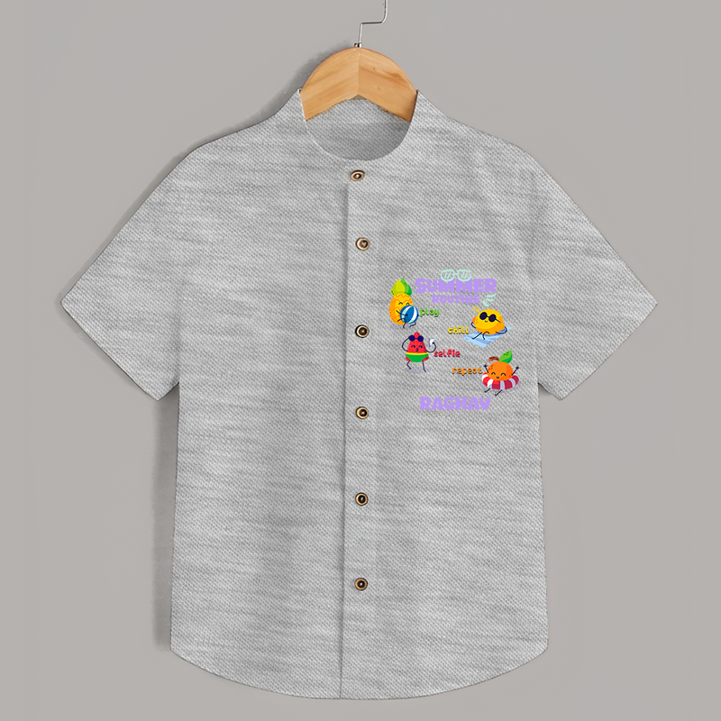 Chase rainbows in our "Summer Routine Play, Chill, Selfie, Repeat" Customized Kids Shirts - GREY SLUB - 0 - 6 Months Old (Chest 21")