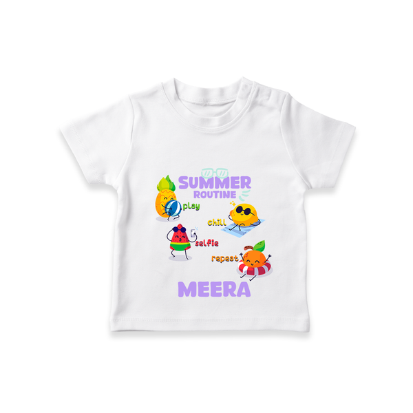 "Chase rainbows in our "Summer Routine Play, Chill, Selfie, Repeat" Customized Kids T-Shirt" - WHITE - 0 - 5 Months Old (Chest 17")