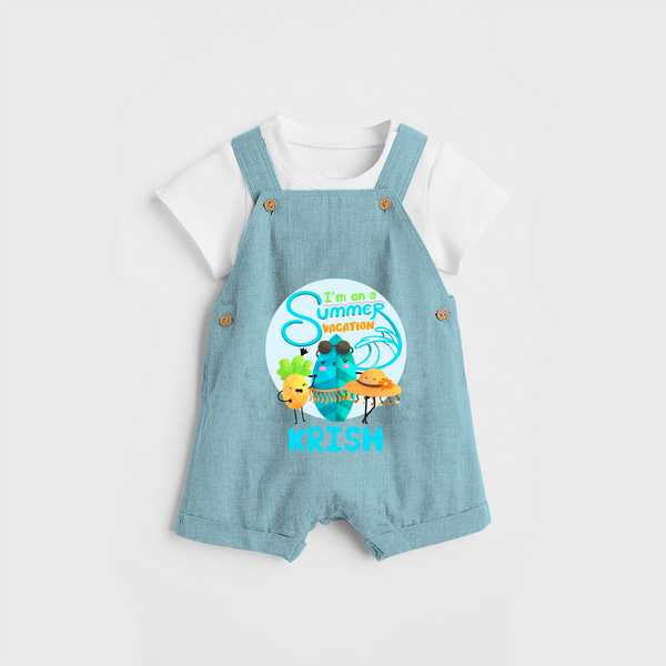 Dance under the stars with our "I'm on a Summer Vacation" Customized Kids Dungaree set - ARCTIC BLUE - 0 - 3 Months Old (Chest 17")