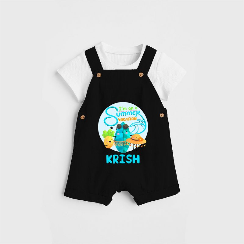 Dance under the stars with our "I'm on a Summer Vacation" Customized Kids Dungaree set - BLACK - 0 - 3 Months Old (Chest 17")