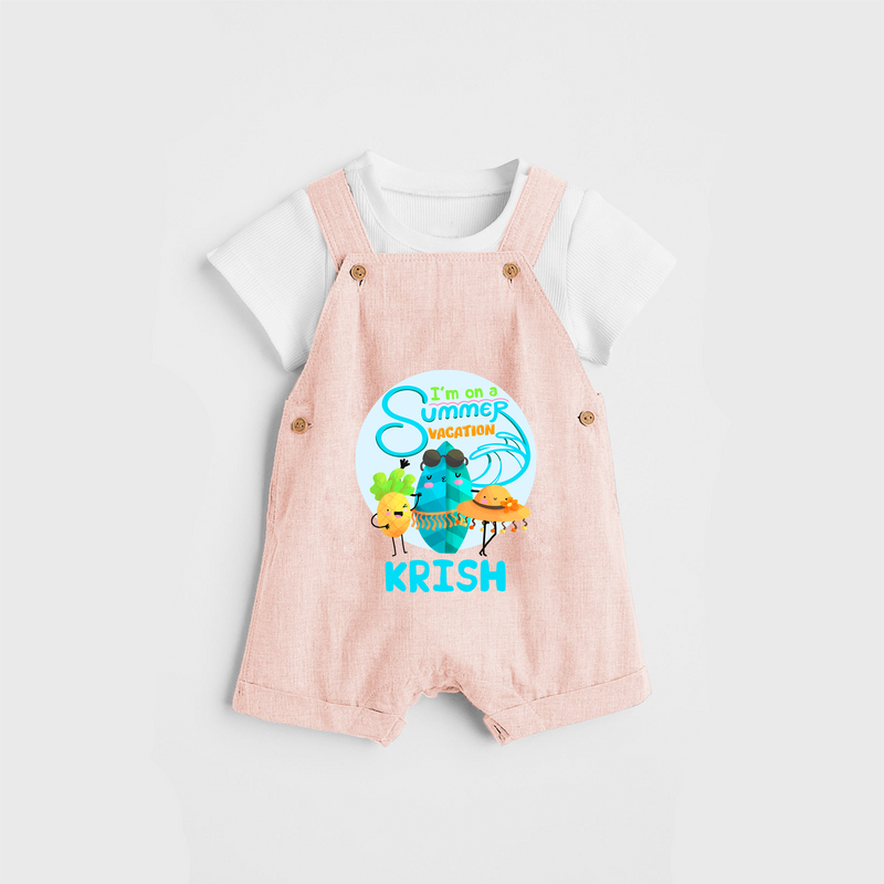 Dance under the stars with our "I'm on a Summer Vacation" Customized Kids Dungaree set - PEACH - 0 - 3 Months Old (Chest 17")