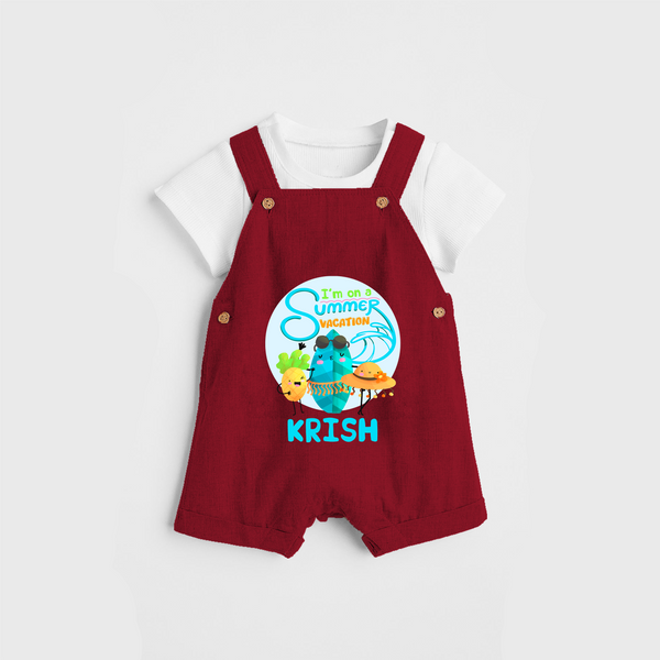 Dance under the stars with our "I'm on a Summer Vacation" Customized Kids Dungaree set - RED - 0 - 3 Months Old (Chest 17")