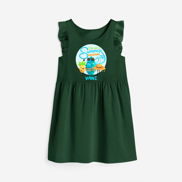 Dance under the stars with our "I'm on a Summer Vacation" Customized Frock - BOTTLE GREEN - 0 - 6 Months Old (Chest 18")