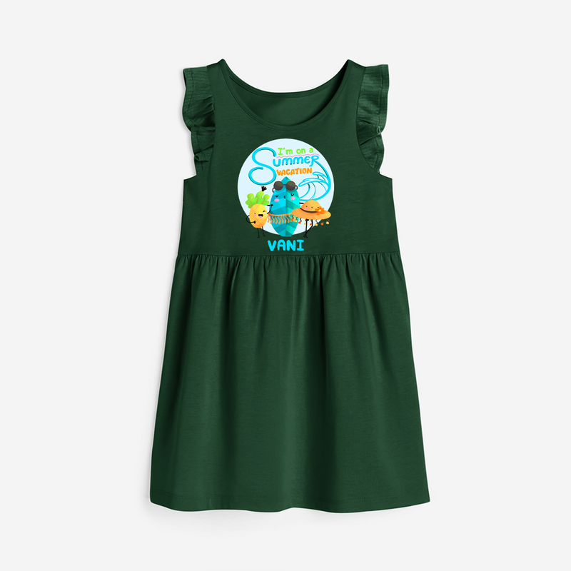 Dance under the stars with our "I'm on a Summer Vacation" Customized Frock - BOTTLE GREEN - 0 - 6 Months Old (Chest 18")