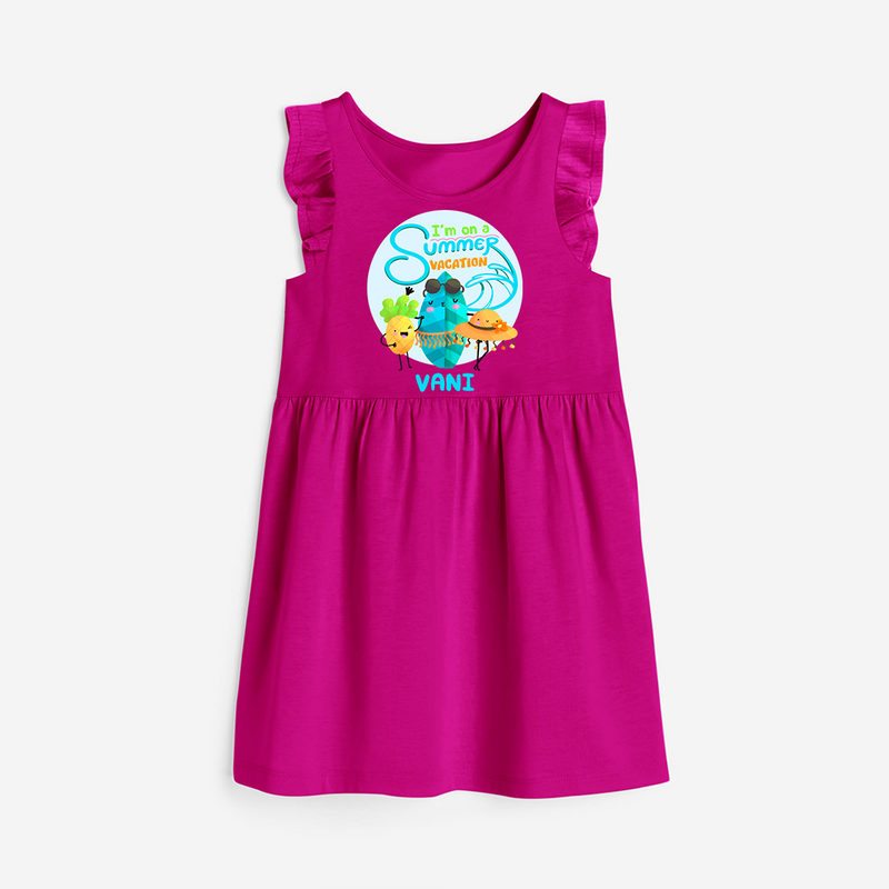 Dance under the stars with our "I'm on a Summer Vacation" Customized Frock - HOT PINK - 0 - 6 Months Old (Chest 18")