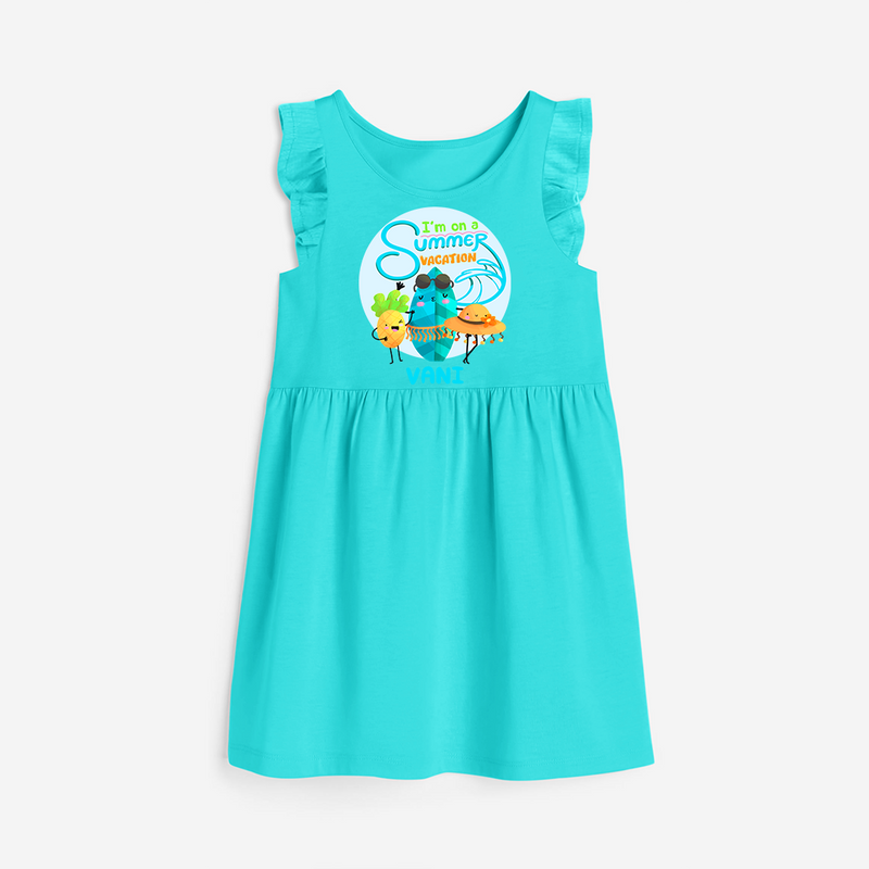 Dance under the stars with our "I'm on a Summer Vacation" Customized Frock - LIGHT BLUE - 0 - 6 Months Old (Chest 18")