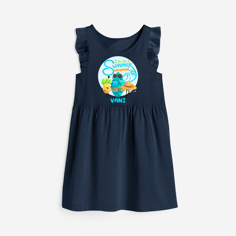 Dance under the stars with our "I'm on a Summer Vacation" Customized Frock - NAVY BLUE - 0 - 6 Months Old (Chest 18")