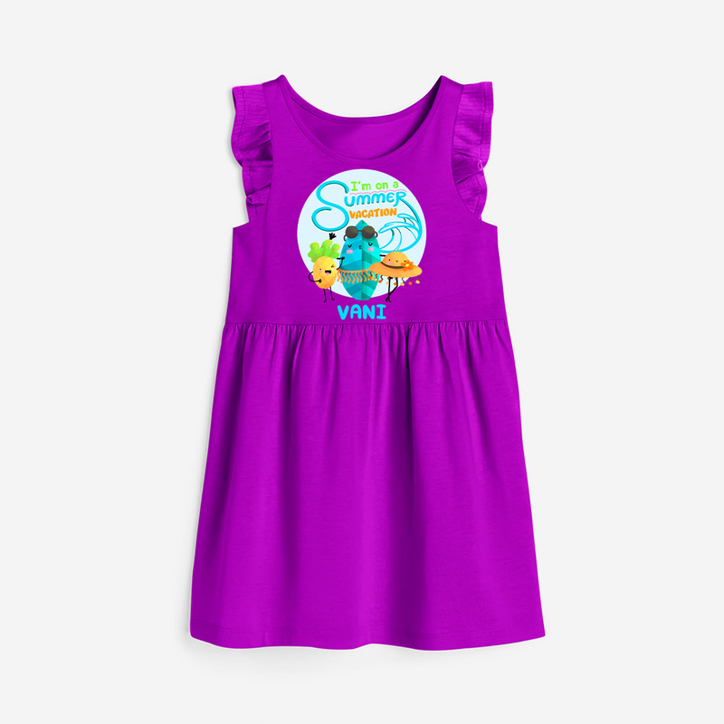 Dance under the stars with our "I'm on a Summer Vacation" Customized Frock - PURPLE - 0 - 6 Months Old (Chest 18")