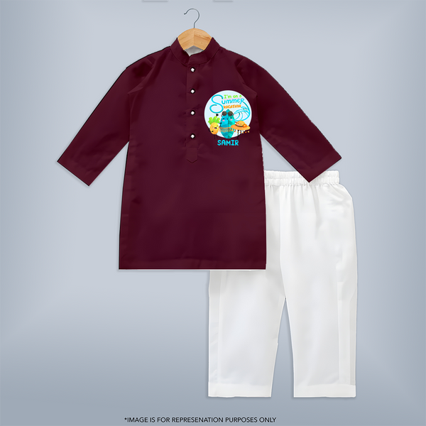 Dance under the stars with our "I'm on a Summer Vacation" Customized Kids Kurta set - MAROON - 0 - 6 Months Old (Chest 22", Waist 18", Pant Length 16")
