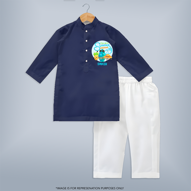 Dance under the stars with our "I'm on a Summer Vacation" Customized Kids Kurta set - NAVY BLUE - 0 - 6 Months Old (Chest 22", Waist 18", Pant Length 16")