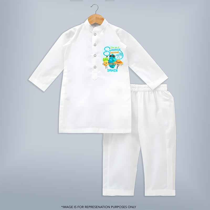 Dance under the stars with our "I'm on a Summer Vacation" Customized Kids Kurta set - WHITE - 0 - 6 Months Old (Chest 22", Waist 18", Pant Length 16")