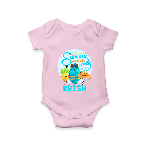 "Dance under the stars with our "I'm on a Summer Vacation" Customized Kids Romper" - BABY PINK - 0 - 3 Months Old (Chest 16")