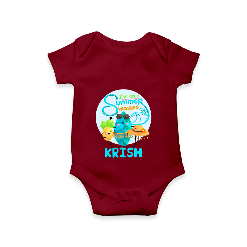 "Dance under the stars with our "I'm on a Summer Vacation" Customized Kids Romper" - MAROON - 0 - 3 Months Old (Chest 16")