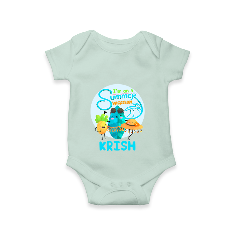 "Dance under the stars with our "I'm on a Summer Vacation" Customized Kids Romper" - MINT GREEN - 0 - 3 Months Old (Chest 16")