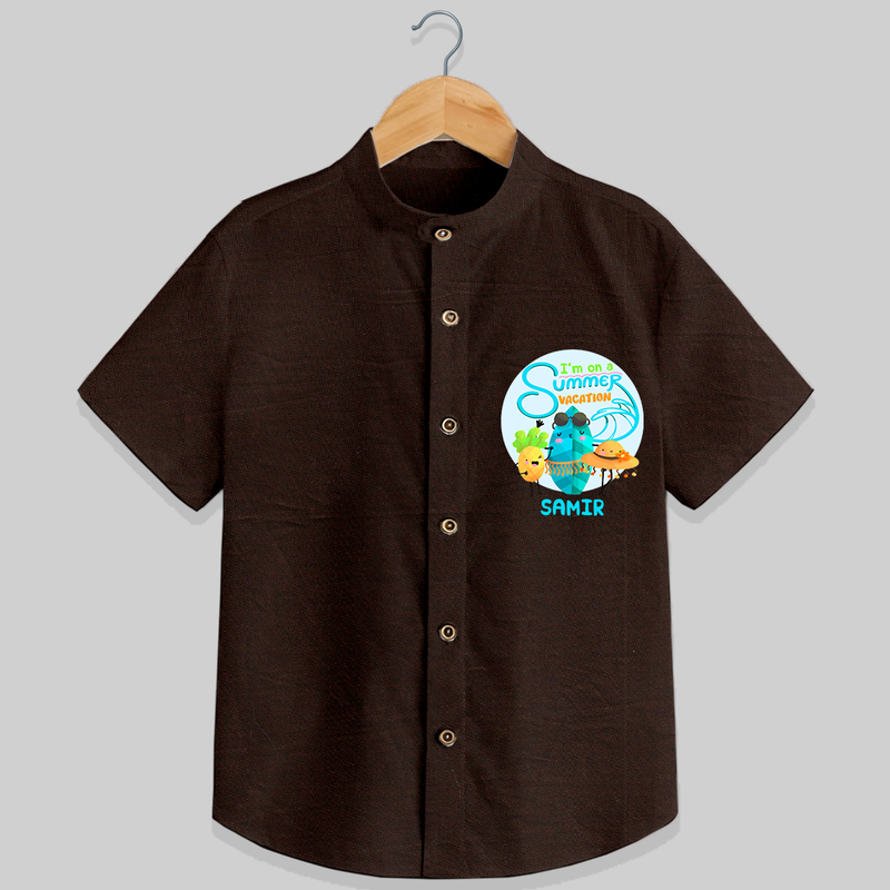 Dance under the stars with our "I'm on a Summer Vacation" Customized Kids Shirts - CHOCOLATE BROWN - 0 - 6 Months Old (Chest 21")