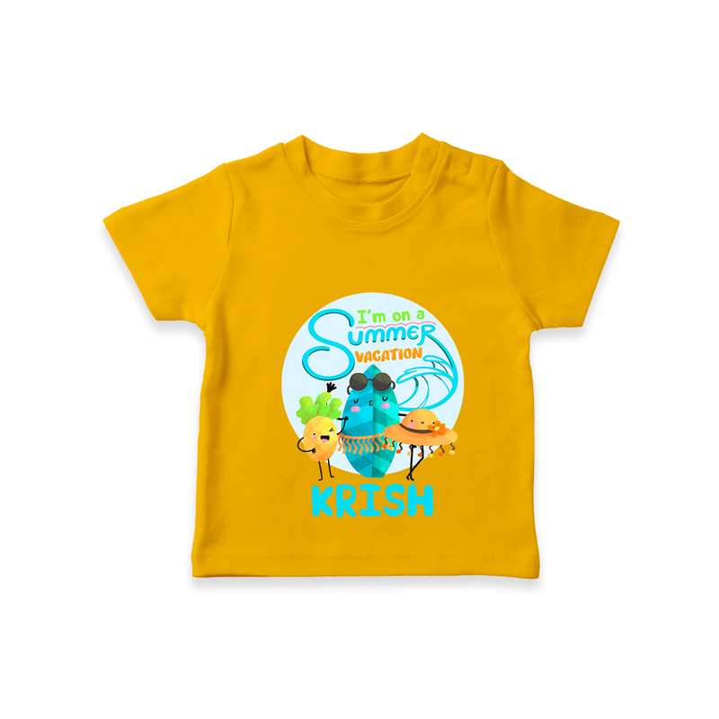 "Dance under the stars with our "I'm on a Summer Vacation" Customized Kids T-Shirt" - CHROME YELLOW - 0 - 5 Months Old (Chest 17")
