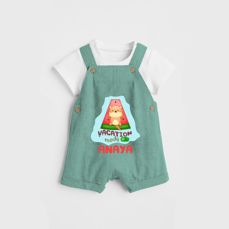 Float away on clouds of joy with our "Vacation Mode On" Customized Kids Dungaree set - LIGHT GREEN - 0 - 3 Months Old (Chest 17")