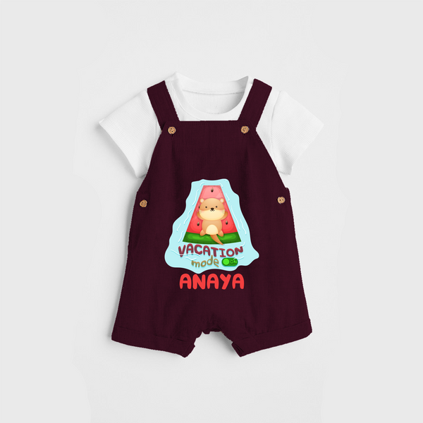 Float away on clouds of joy with our "Vacation Mode On" Customized Kids Dungaree set - MAROON - 0 - 3 Months Old (Chest 17")