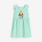 Float away on clouds of joy with our "Vacation Mode On" Customized Frock - TEAL GREEN - 0 - 6 Months Old (Chest 18")