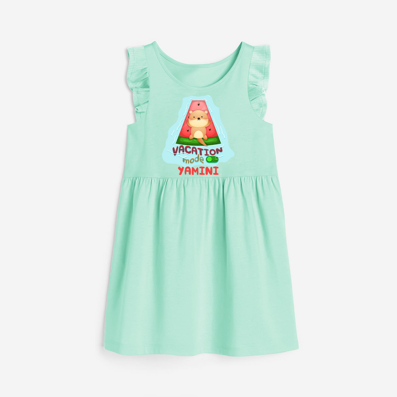 Float away on clouds of joy with our "Vacation Mode On" Customized Frock - TEAL GREEN - 0 - 6 Months Old (Chest 18")