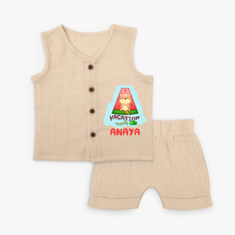 Float away on clouds of joy with our "Vacation Mode On" Customized Kids Jabla set - CREAM - 0 - 3 Months Old (Chest 9.8")