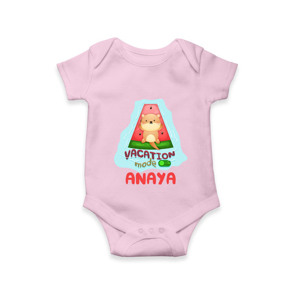 "Float away on clouds of joy with our "Vacation Mode On" Customized Kids Romper" - BABY PINK - 0 - 3 Months Old (Chest 16")