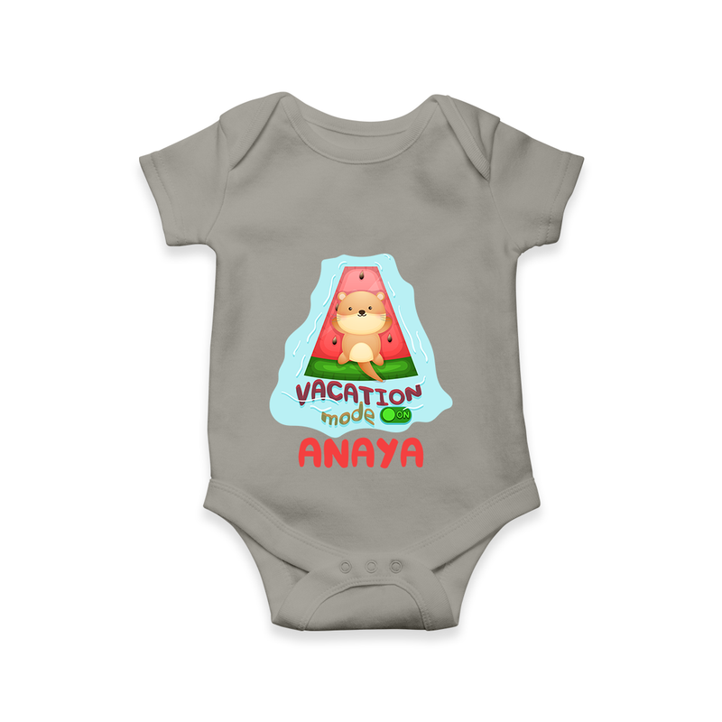 "Float away on clouds of joy with our "Vacation Mode On" Customized Kids Romper" - GREY - 0 - 3 Months Old (Chest 16")