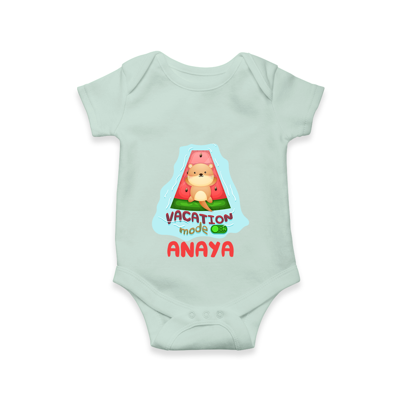 "Float away on clouds of joy with our "Vacation Mode On" Customized Kids Romper" - MINT GREEN - 0 - 3 Months Old (Chest 16")