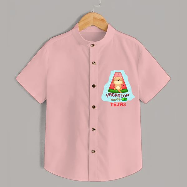 Float away on clouds of joy with our "Vacation Mode On" Customized Kids Shirts - PEACH - 0 - 6 Months Old (Chest 21")