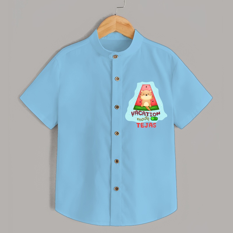 Float away on clouds of joy with our "Vacation Mode On" Customized Kids Shirts - SKY BLUE - 0 - 6 Months Old (Chest 21")