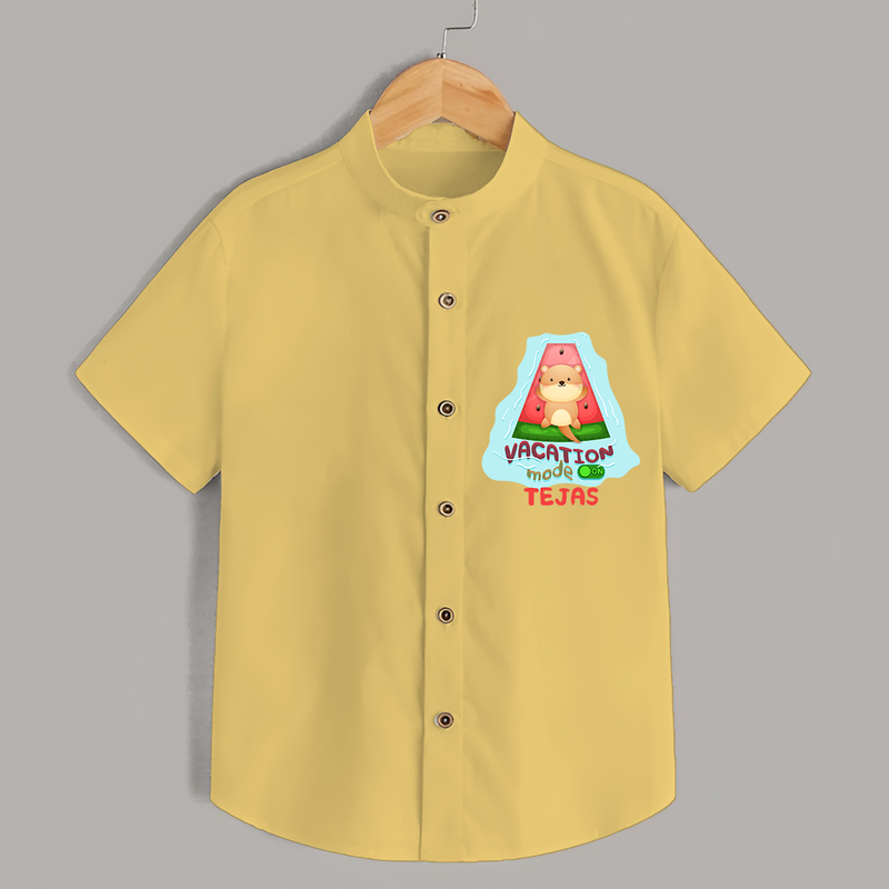 Float away on clouds of joy with our "Vacation Mode On" Customized Kids Shirts - YELLOW - 0 - 6 Months Old (Chest 21")