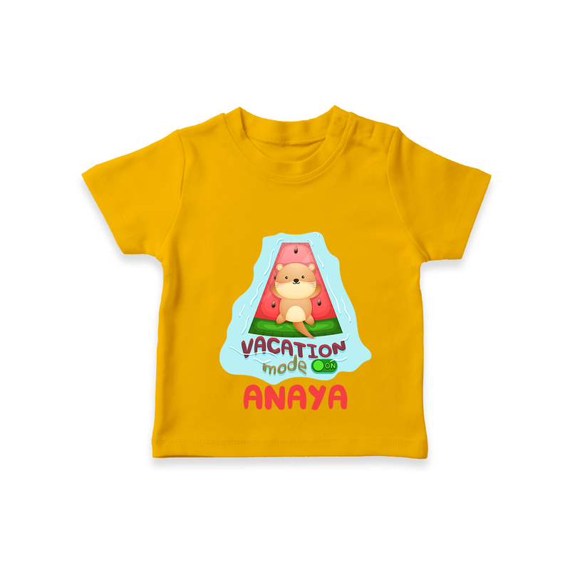 "Float away on clouds of joy with our "Vacation Mode On" Customized Kids T-Shirt" - CHROME YELLOW - 0 - 5 Months Old (Chest 17")