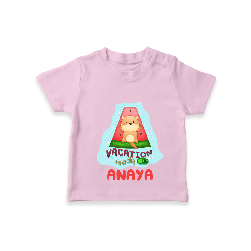 "Float away on clouds of joy with our "Vacation Mode On" Customized Kids T-Shirt" - PINK - 0 - 5 Months Old (Chest 17")